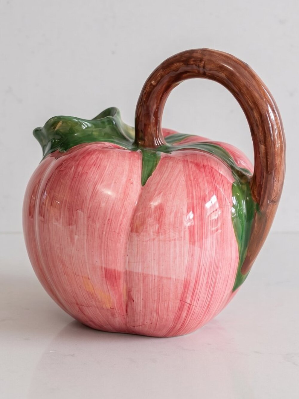 Vintage Majolica Tomato Pitcher Hand Painted Portugal 128 Oz Farmhouse